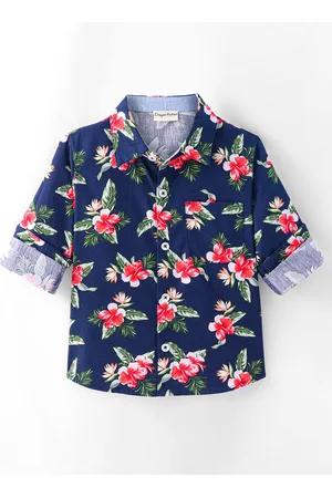 CrayonFlakes Boys Cutaway Collar Floral Printed Cotton Casual Shirt