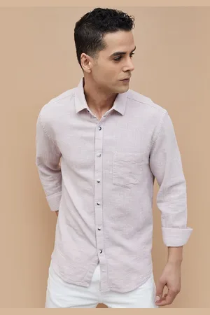 Lifestyle Men Cutaway Collar Solid Cotton Casual Shirt