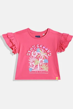 Allen Solly Girls Tropical Printed Embossed Detail Pure Cotton T-shirt