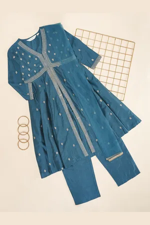 Pantaloons Girls Embroidered Pure Cotton Kurta with Trousers