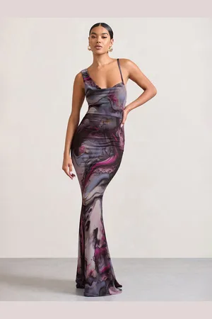 LULU & SKY Women Abstract Printed Shoulder Straps Bobycon Maxi Dress