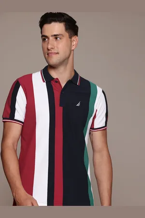 Nautica Men Striped Polo Collar Pure Cotton T-shirt