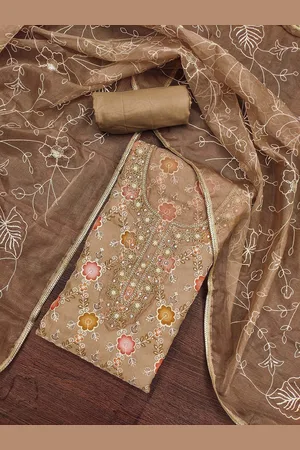 MANVAA Floral Embroidered Beads and Stones Detail Organza Unstitched Dress Material