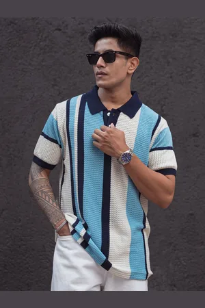 Powerlook Men Striped Polo Collar T-shirt