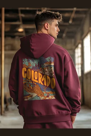 NOBERO Men Printed Hooded Oversized Sweatshirt