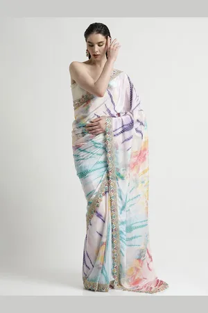 Jaipur Embroidered Tie And Dye Satin Saree