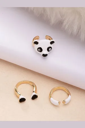 karatcart 3Pcs Gold-Plated Panda Design Finger Ring