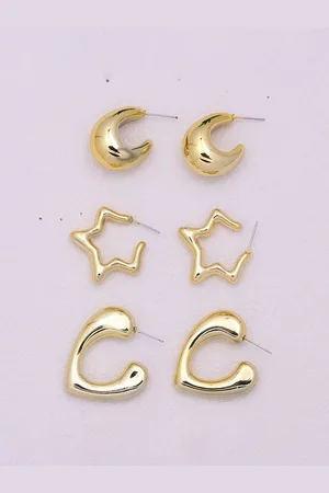 Jewels Galaxy Set Of 3 Gold Plated Contemporary Half Hoop Earrings