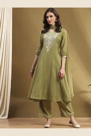 Biba Women Chanderi Cotton Kurta with Palazzos & With Dupatta