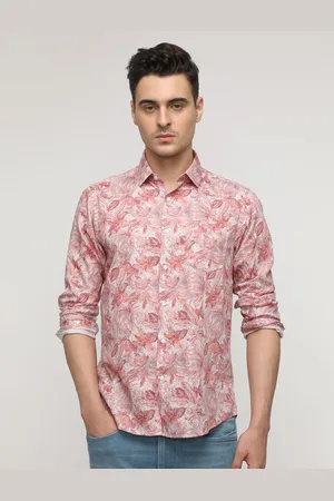 Crocodile Men Comfort Spread Collar Floral Printed Cotton Casual Shirt