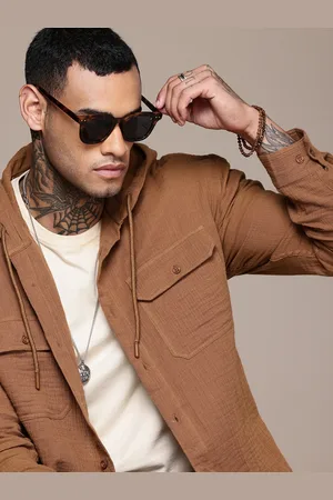 Roadster The Life Co. Pure Cotton Relaxed Fit Hooded Shirt with Double Flap Pockets