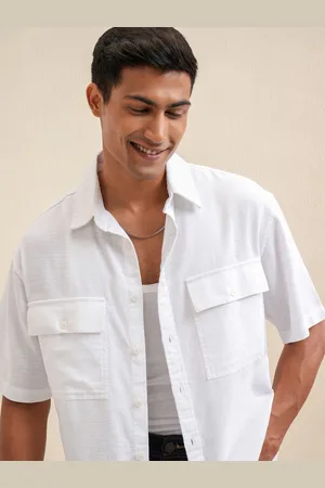 LocoMotive Premium Men Mocklino Dobby Solid Utility Pocket Oversized Overshirt