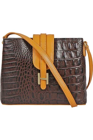 Hidesign Brown Animal Textured Leather Structured Sling Bag