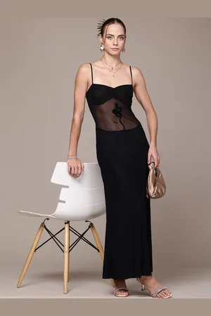 Bebe Future Glam Ruched Bustier Semi-Sheer Bodycon Maxi Dress