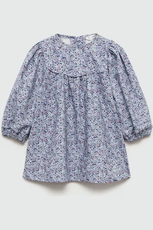 MANGO Floral Print Puff Sleeve A-Line Dress
