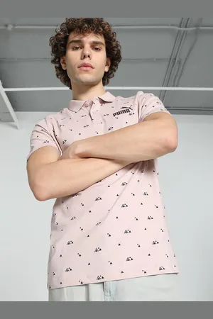PUMA ESS + Aop Men Geometric Printed Slim Fit Polo Collar Cotton T-shirt