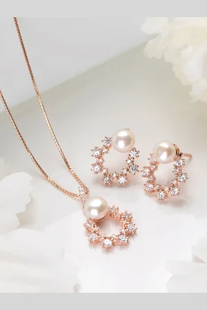 Zavya Women 925 Pure Silver Rhodium Plated Stones & Pearls Studded Pendant Set