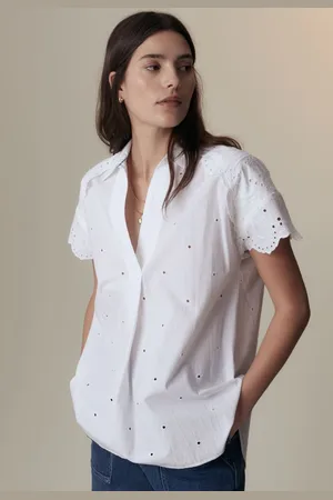 Marks & Spencer Flutter Sleeve Cotton Shirt Style Top