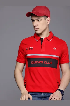 DUCATI Striped Polo Collar Pure Cotton T-shirt