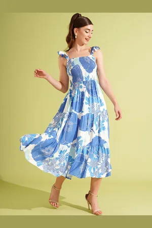 Globus Floral Printed Smocked Fit & Flare Midi Dress