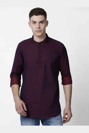 Cross Court Geometric Woven Design Mandarin Collar Cotton Straight Kurta