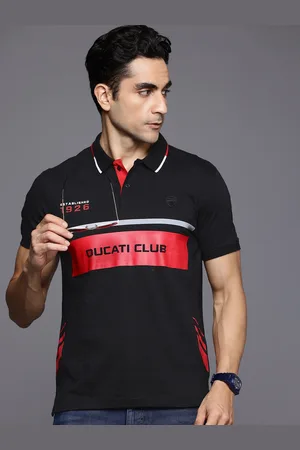 DUCATI Striped Polo Collar Pure Cotton T-shirt