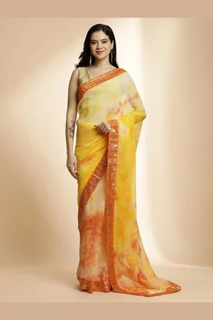 Jaipur Tie and Dye Sequinned Poly Chiffon Saree
