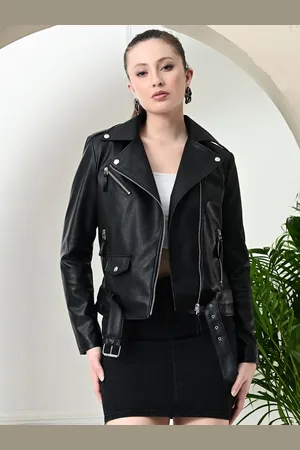 TBOJ Women Leather Lightweight Crop Outdoor Leather Jacket