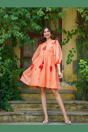 Ambraee Floral Puff Sleeve A-Line Dress