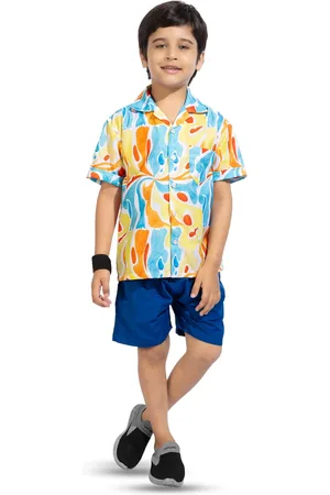 BAESD Kids Opaque Printed Spread Collar Chest Pocket Cotton Comfort Casual Shirt