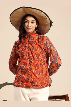 Mast & Harbour Floral Print Puff Sleeve Shirt Style Top