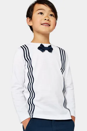 Mothercare Boys Striped Pure Cotton T-shirt With Bow Tie