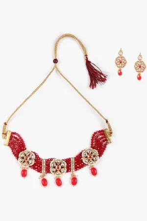 The Pari Gold-Plated Stones-Studded & Beaded Jewellery Set