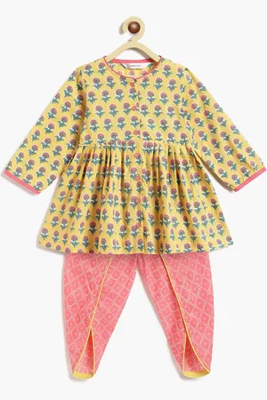 Campana Girls Floral Printed Empire Pure Cotton Anarkali Kurta with Dhoti Pants