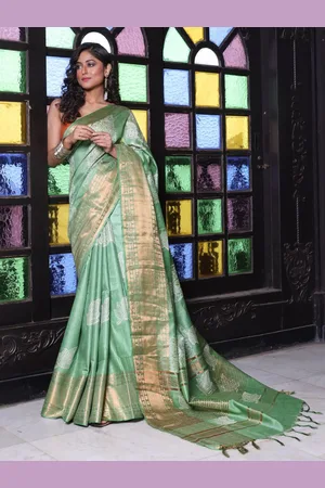Charukriti Ethnic Motifs Women Zari Silk Blend Saree and Blouse Piece