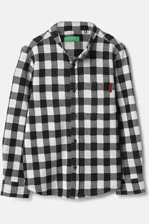 Benetton Boys Classic Hood Buffalo Checked Cotton Casual Shirt