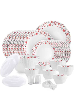 Cello Dazzle Series 57pc White & Red Rose Fantasy chip & Scratch Opalware Dinner set