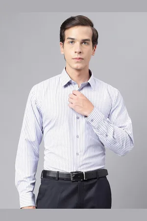 English Navy Men Blue Slim Fit Opaque Wrinkle Ressistant Striped Formal Shirt