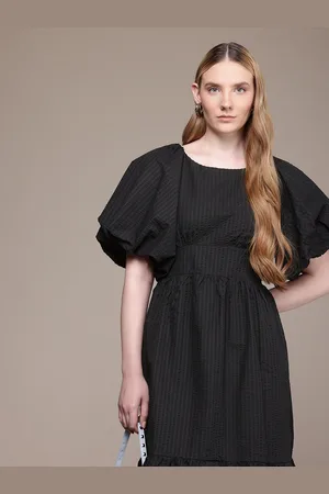 French Connection Seersucker Puff Sleeve A-Line Midi Dress