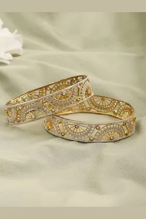 The Pari Set Of 2 Rhodium-Plated American Diamond Studded Bangles