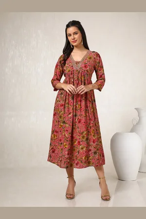 Soch Women Floral Printed Cotton A-Line Midi Dress