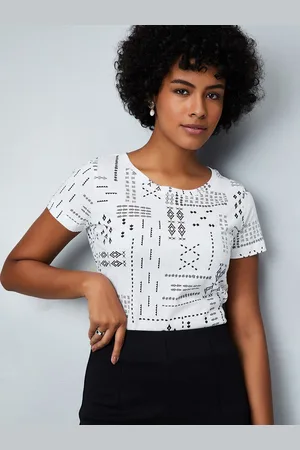 Max Collection Women Abstract Printed Round Neck Cotton T-shirt