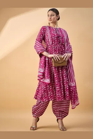 Deewa Women Pleated Pure Cotton Kurta with Patiala & Dupatta set