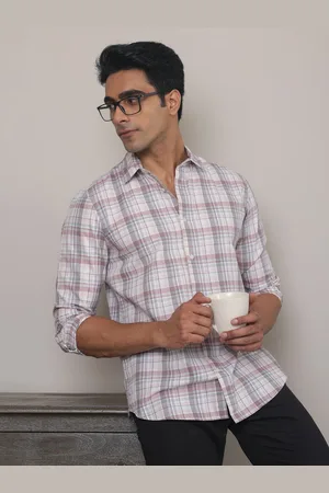 SUBTRACT Men Spread Collar Tartan Checked Cotton Casual Shirt