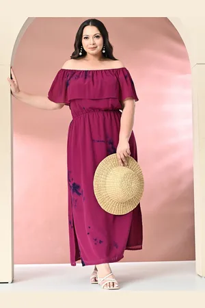 DesiNoor Plus Size Tie and Dye Off-Shoulder Maxi Dress