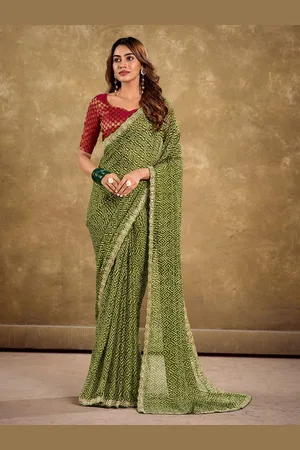 Mitera Women Sequinned Poly Chiffon Saree With Unstitched Blouse Piece