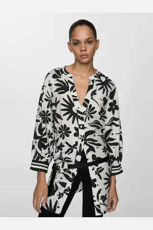 MANGO Floral Print Longline Shirt with Tie-Up