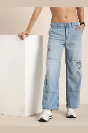 HERE&NOW Men Baggy Fit Heavy Fade Printed Pure Cotton Jeans