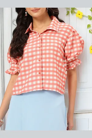 DressBerry Pastel Paradise Checked Puff Sleeves Shirt