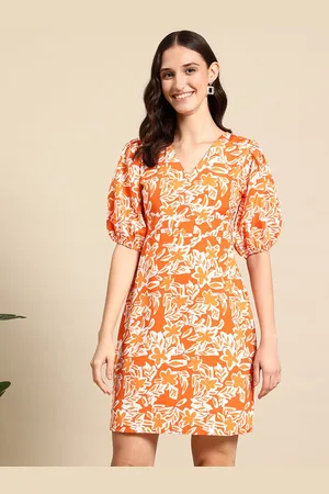Mast & Harbour Floral Print Puff Sleeves A-Line Dress